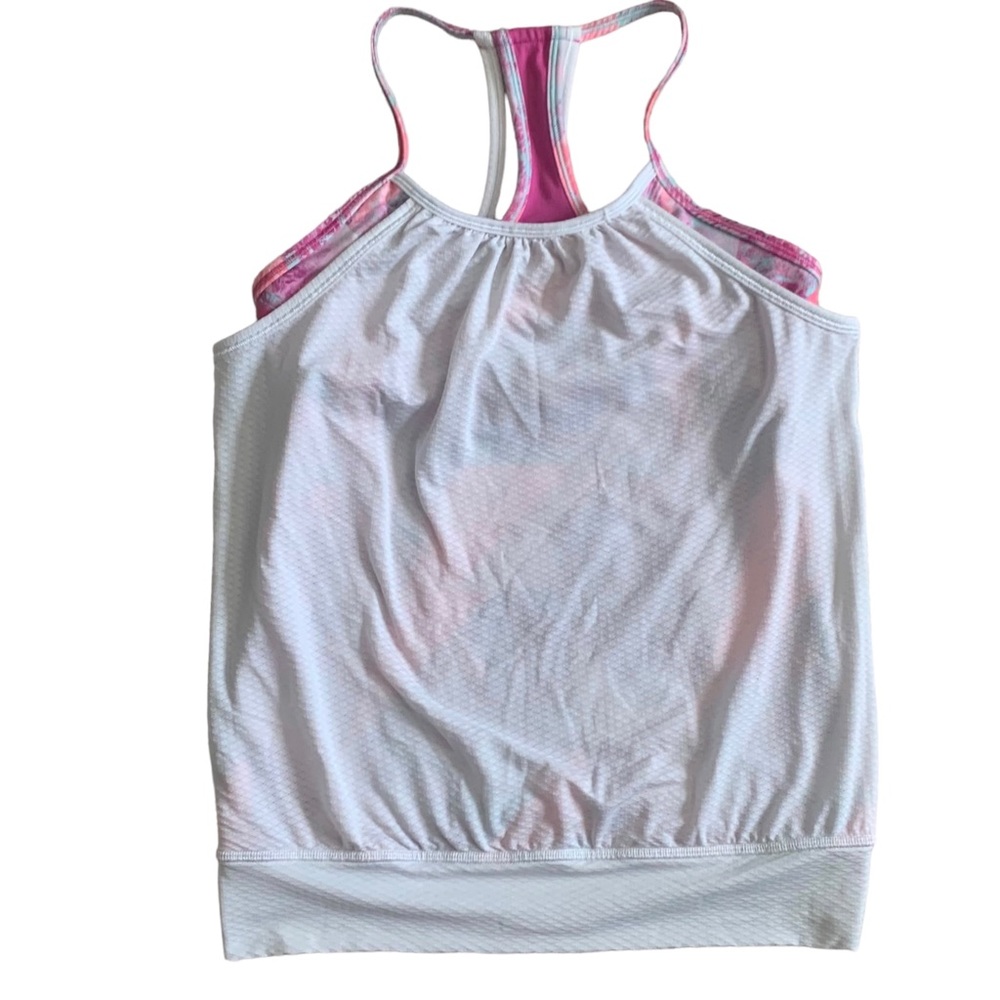 Ivivva by Lululemon Girls Double Dutch White Pink Tank Top w10